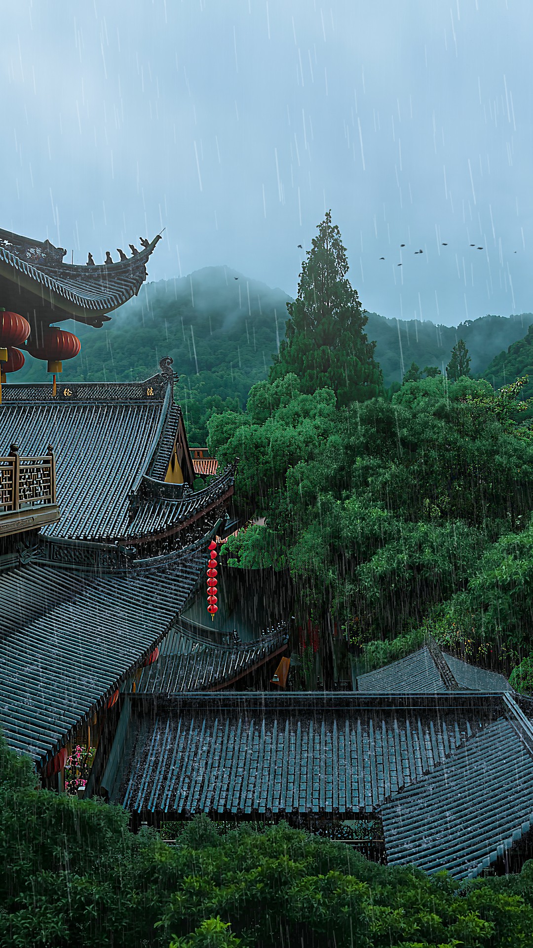 雨中寺庙