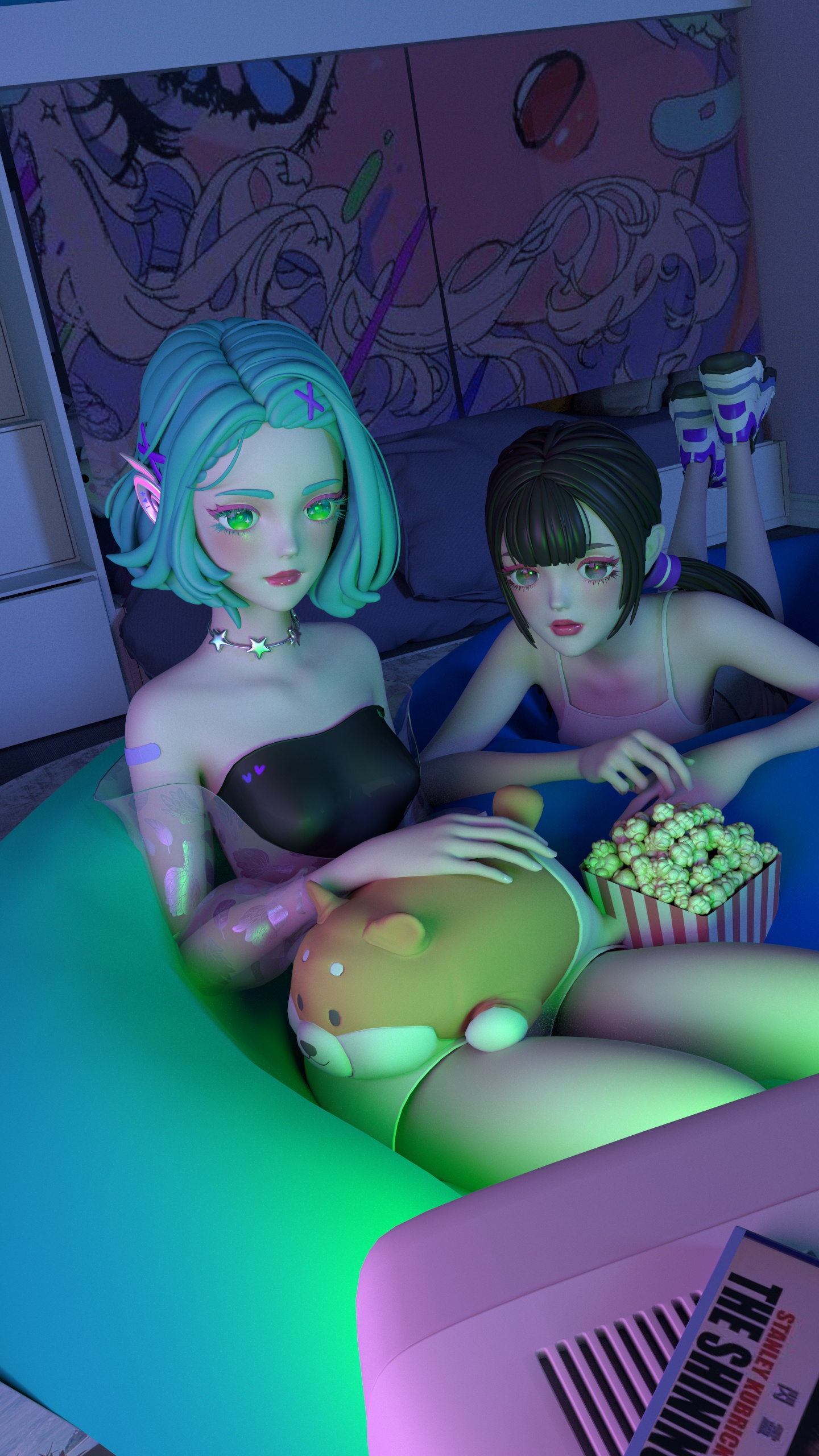 美女闺蜜一起看恐怖片