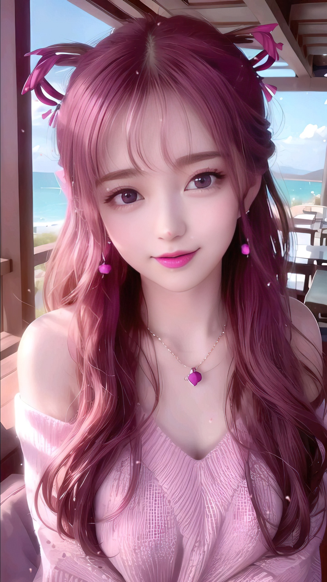 4K 粉色毛衣的美女