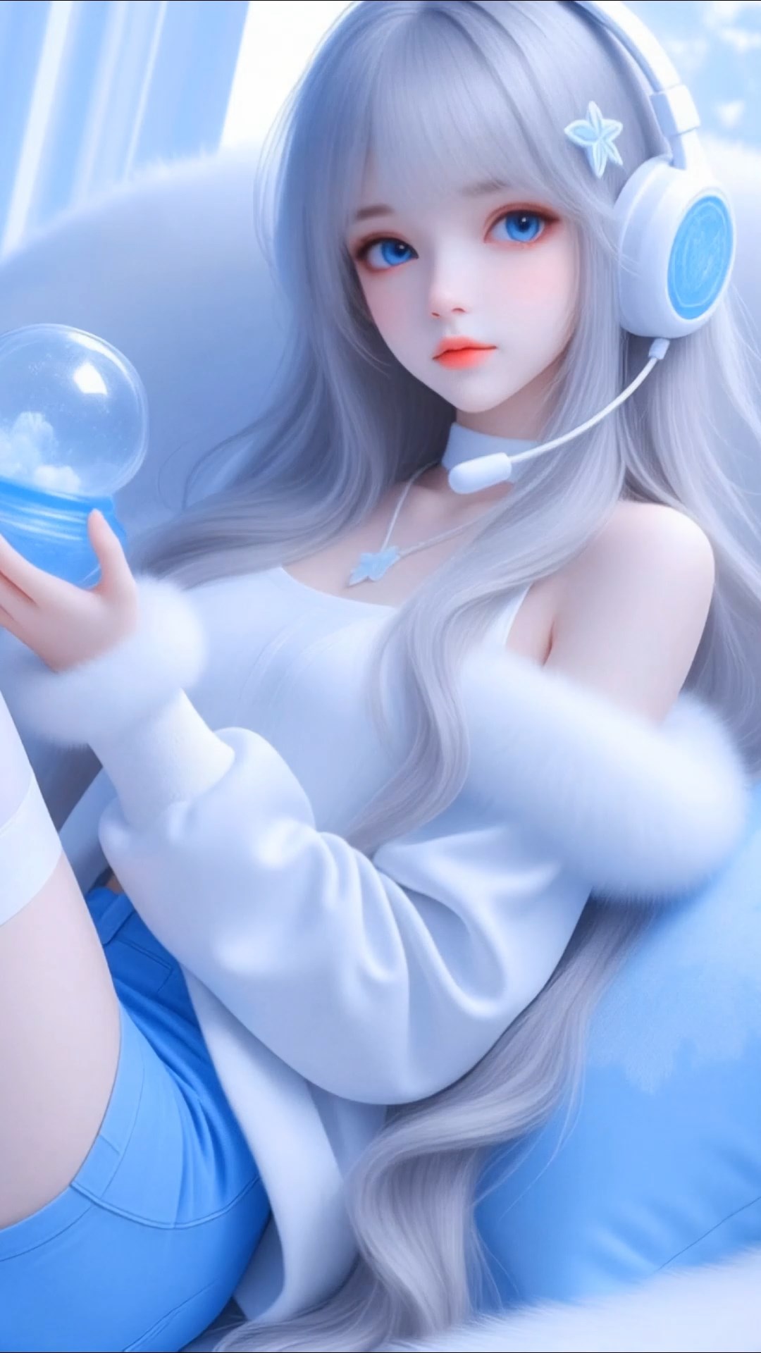 蓝色治愈系美女高清4k