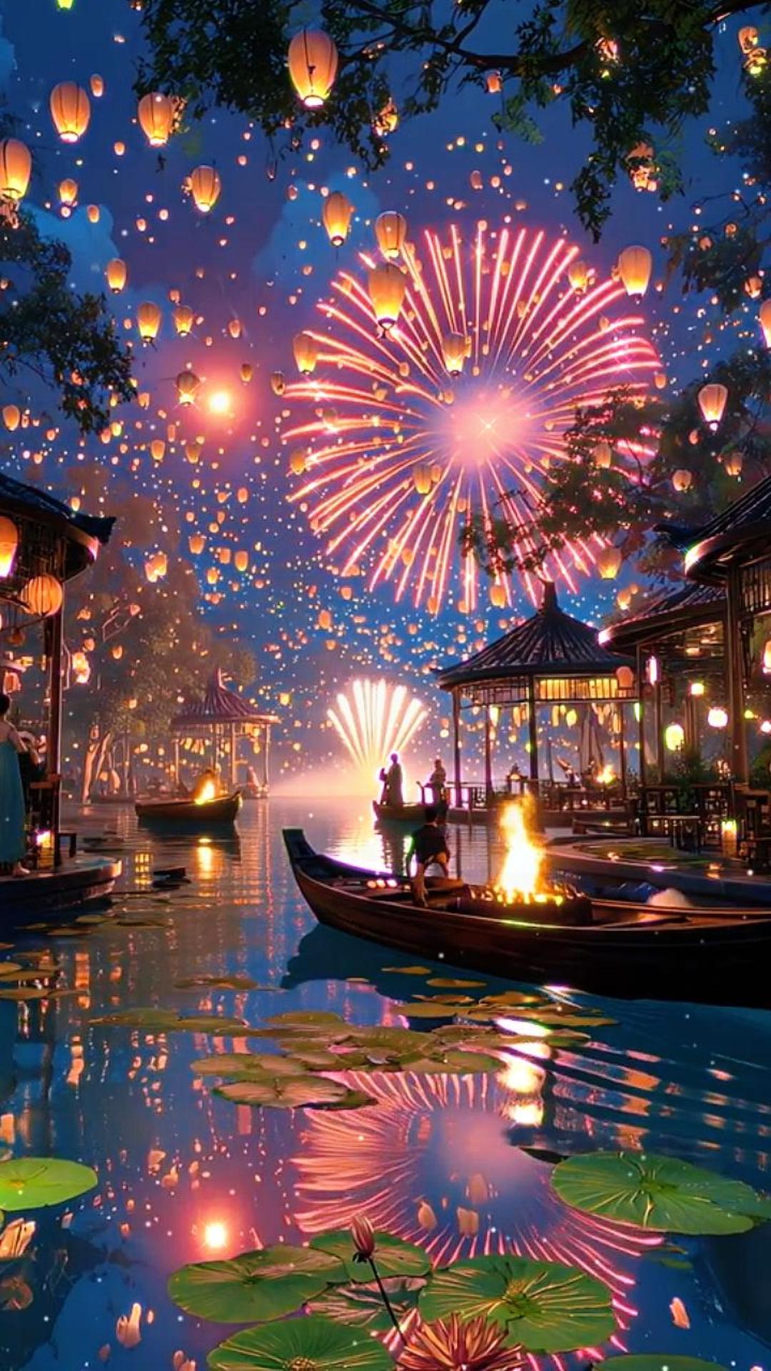 七夕夜游的烟花