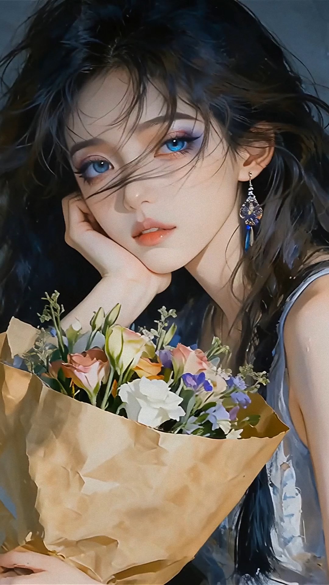 文艺鲜花美女