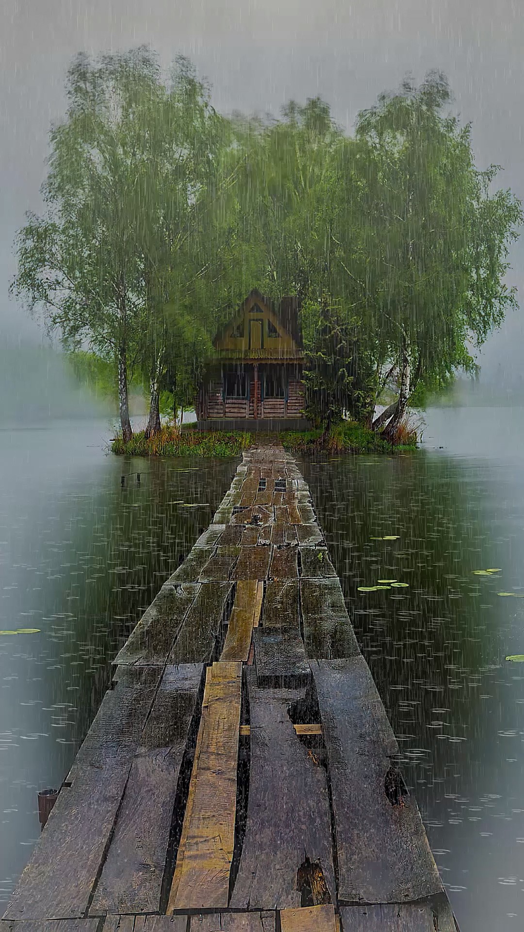 湖面雨天