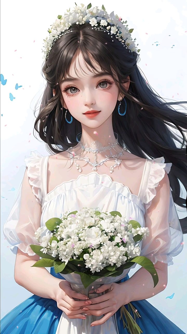 4K 手捧鲜花的少女