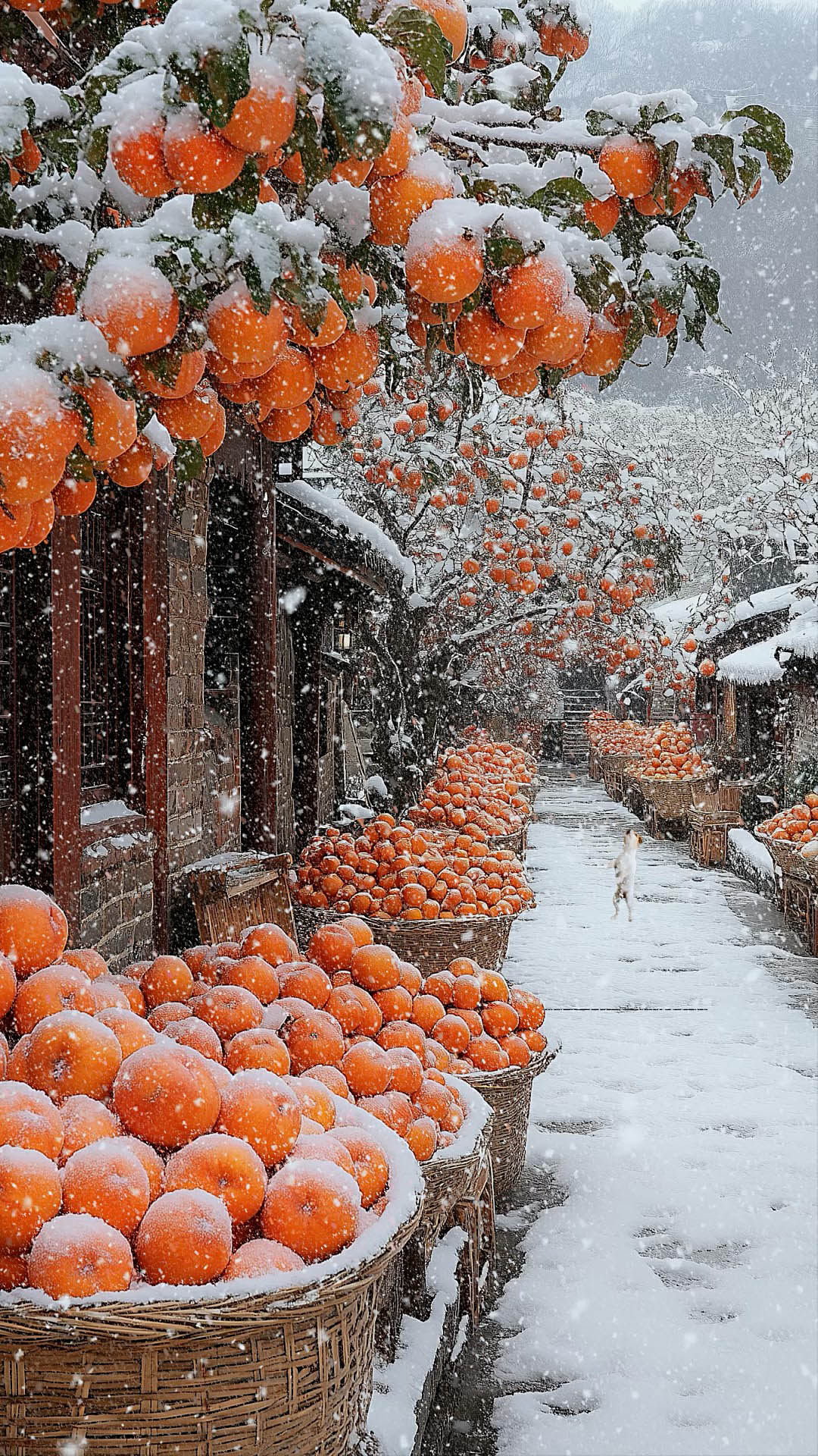 雪天柿子树