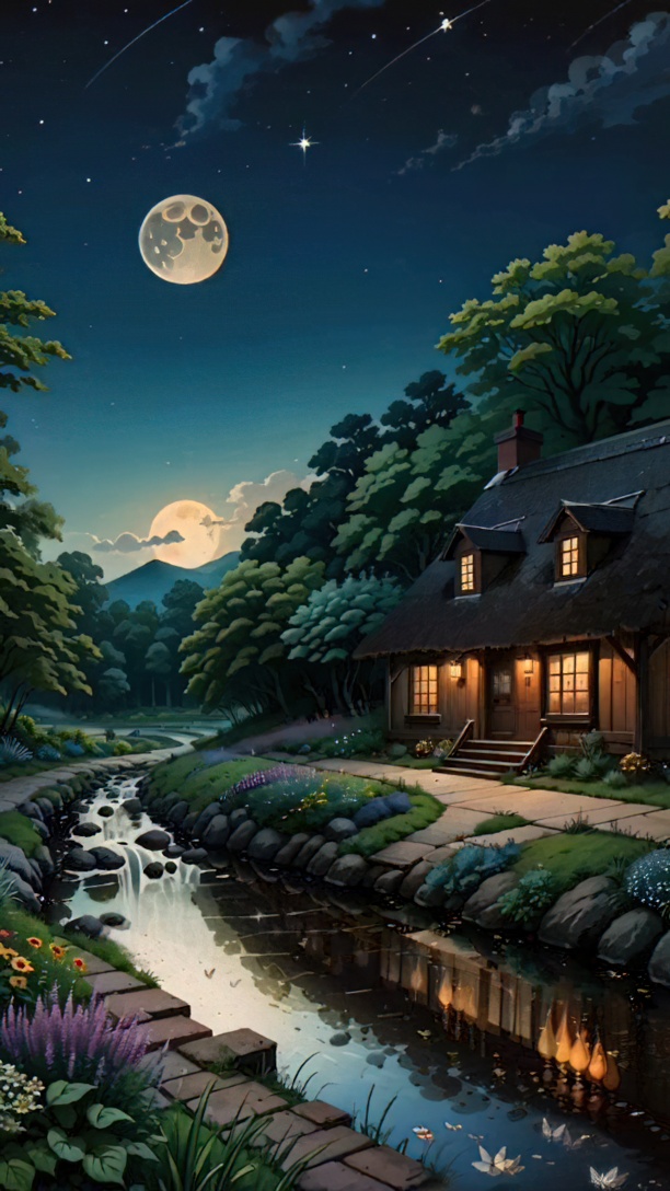 4K 山间小屋的月夜