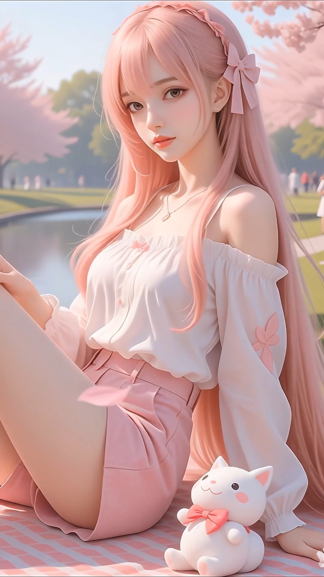 浪漫樱花树下美女