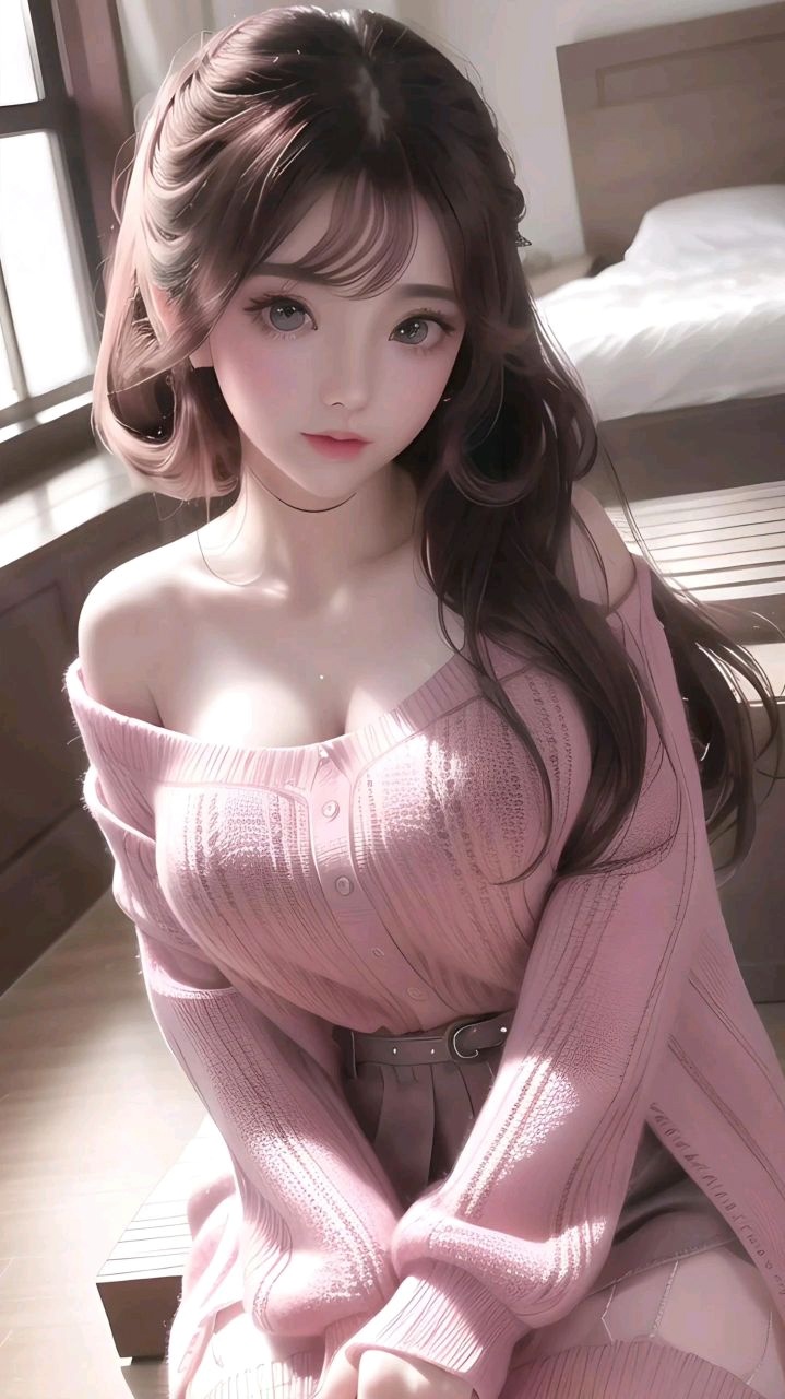 4K 粉色毛衣的少女