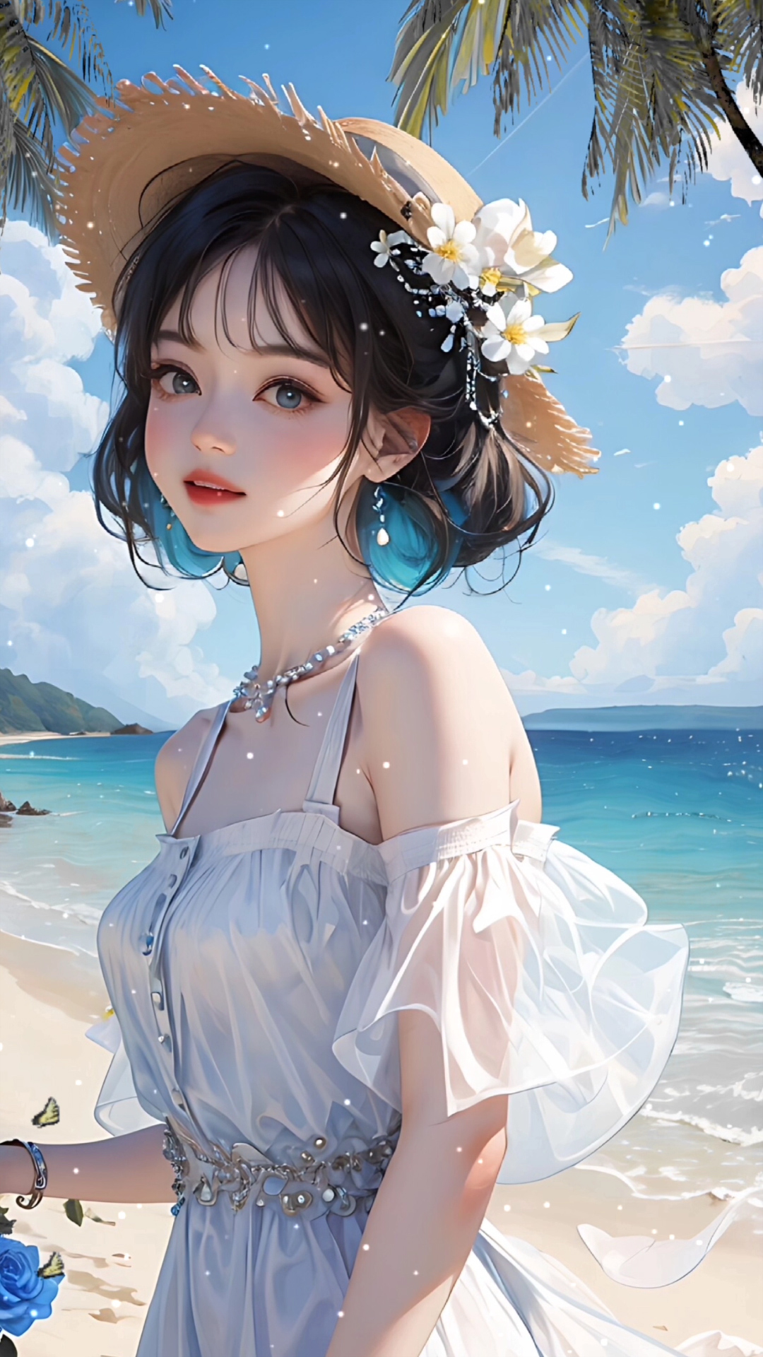 4K 海边的卡通少女