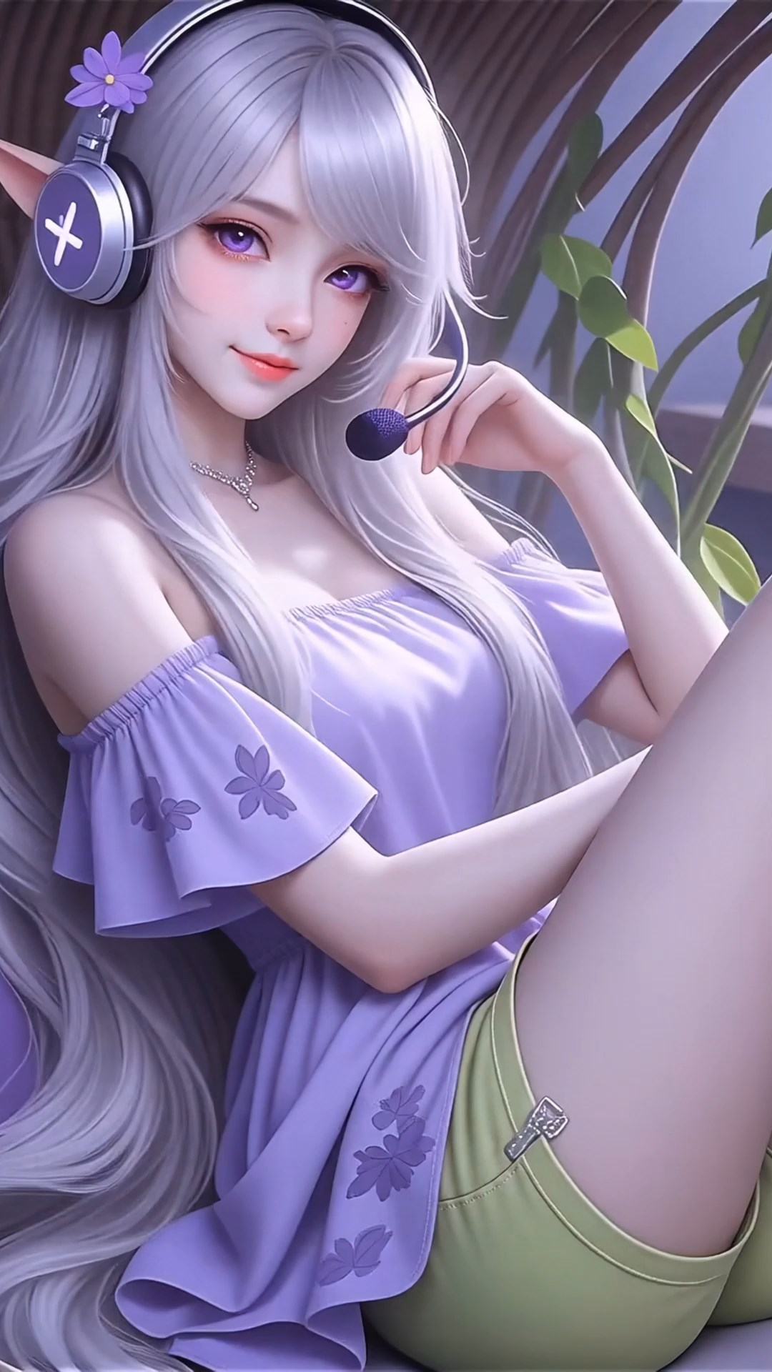 浪漫紫色音乐女孩高清4k