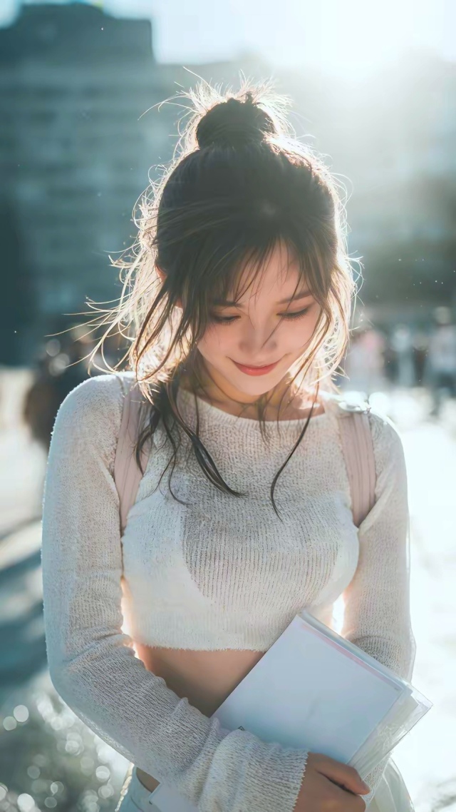 低头害羞的少女