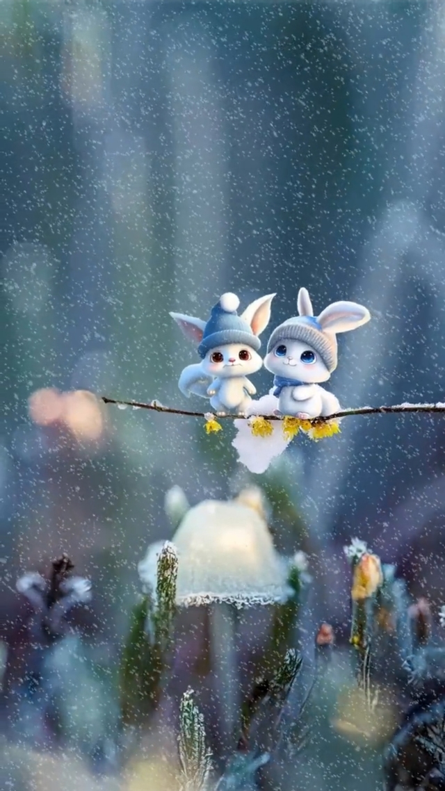 和可愛小兔兔一起看雪