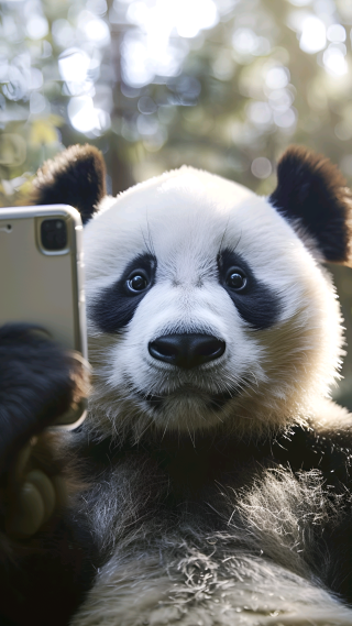 玩手机的熊猫
