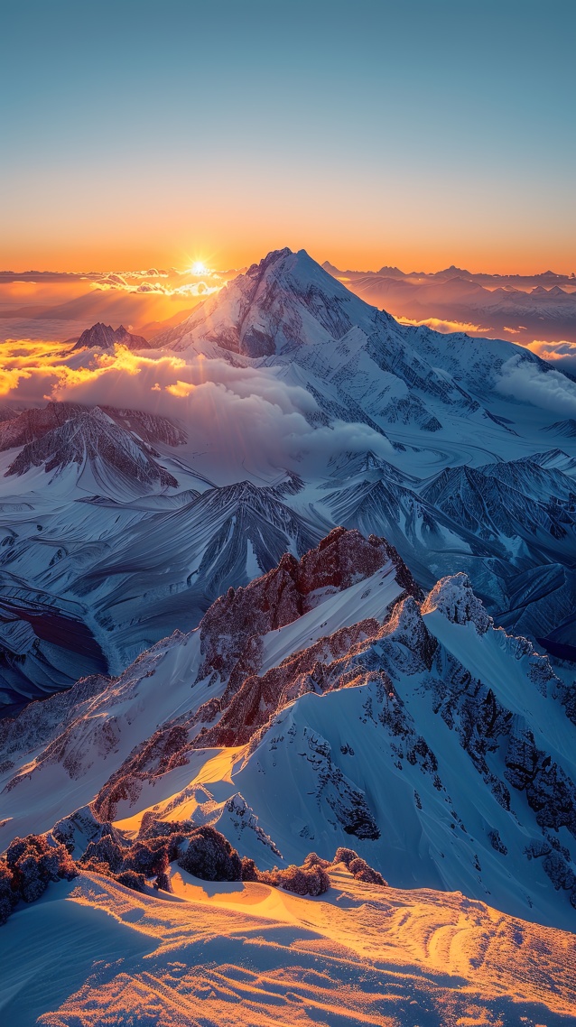 唯美治愈日出雪山山脉(风景手机静态壁纸) - 风景手机壁纸下载 - 元气