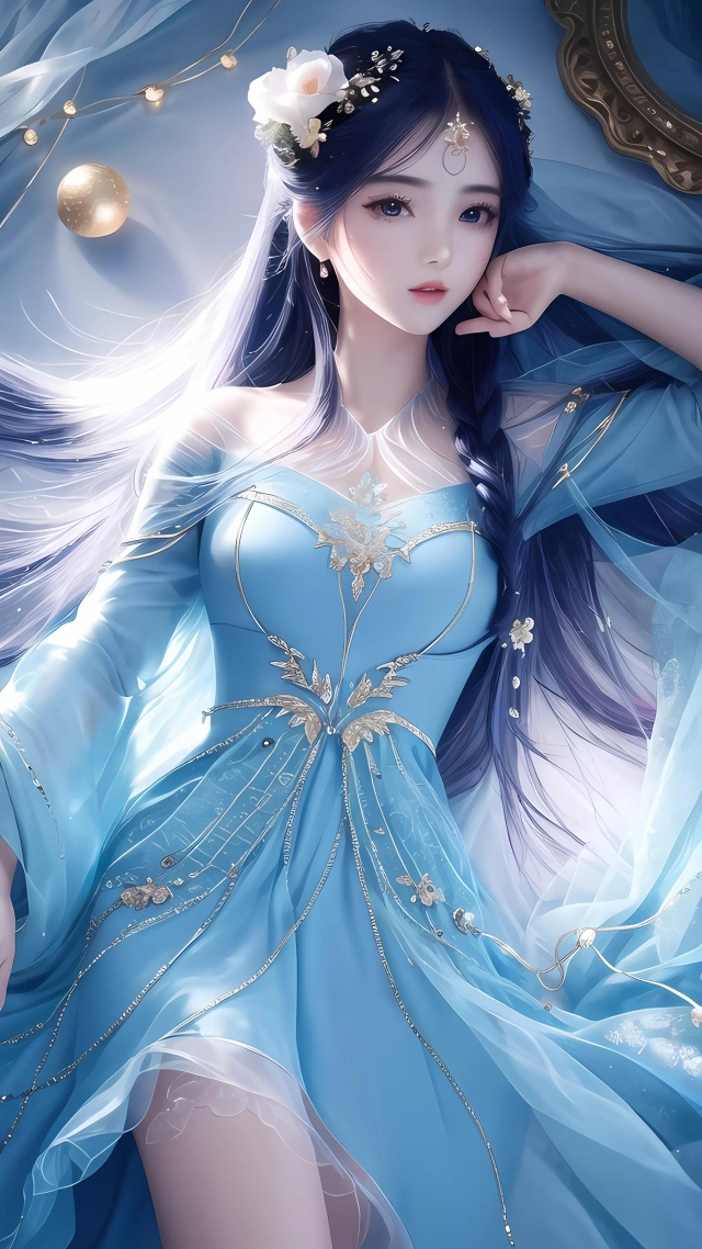 國風藍發美女