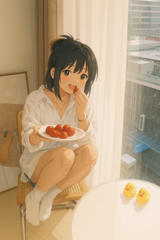 分享草莓的少女