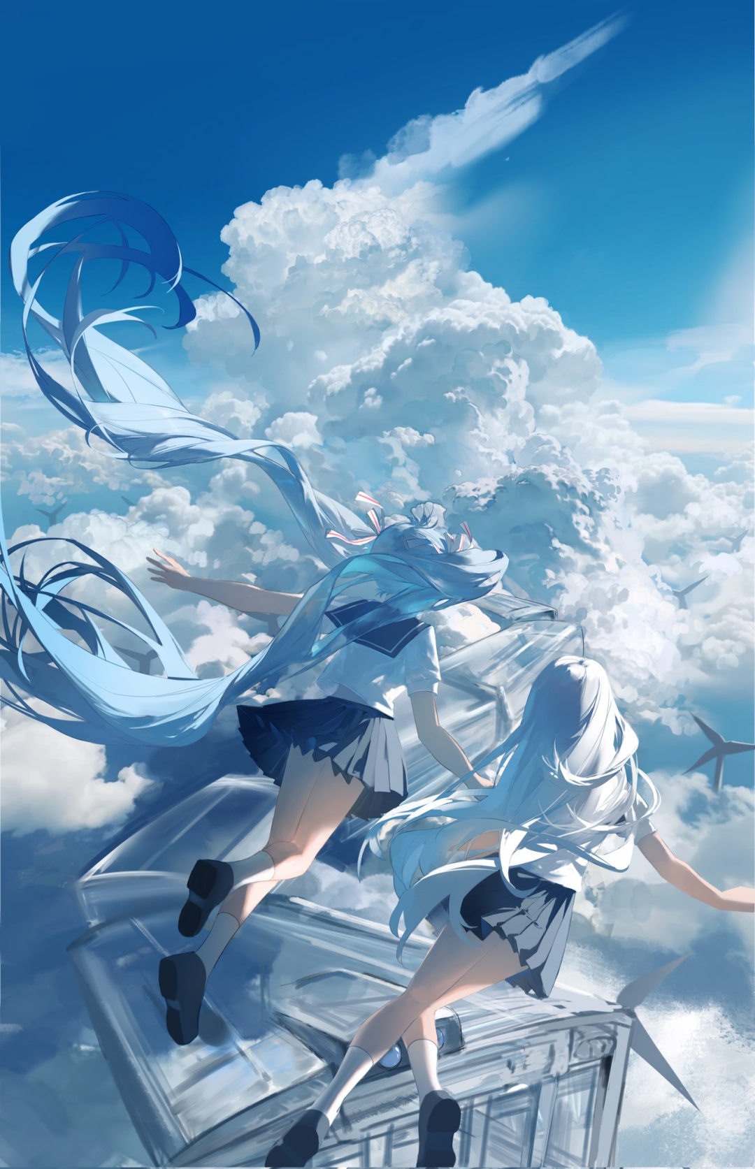 手繪-少女與藍天