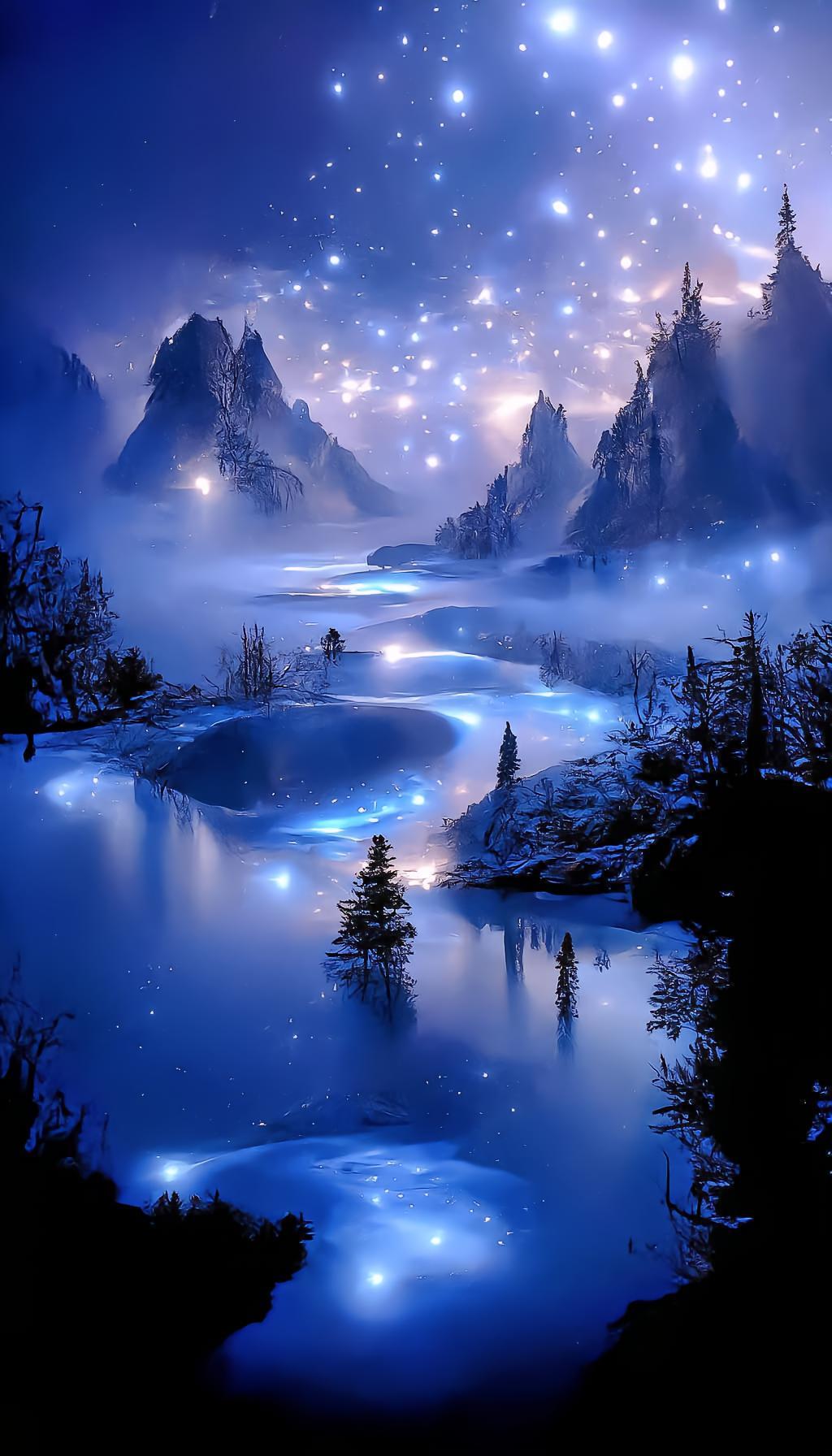 唯美星空灑落大地