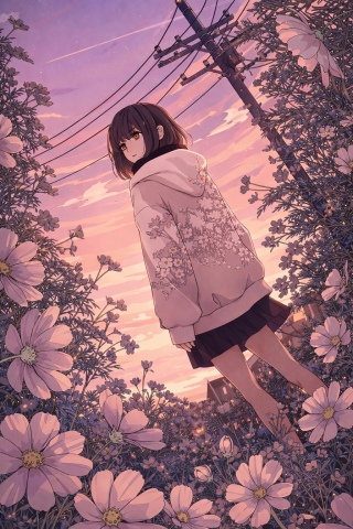 花丛中少女
