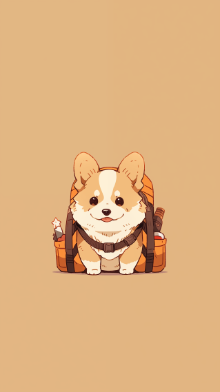 萌系插画：背包柯基的萌趣瞬间