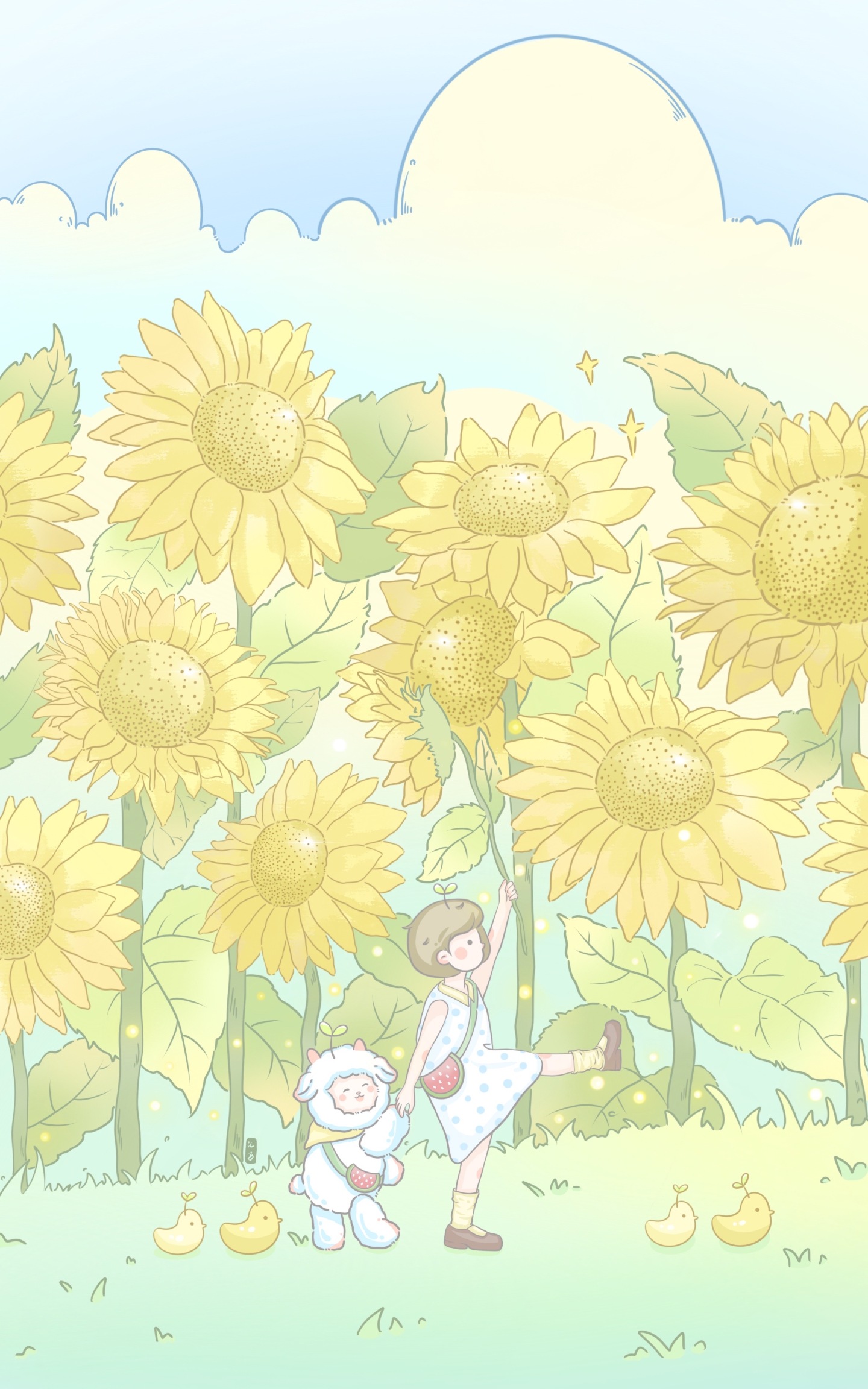 治愈系插畫壁紙? |開滿向日葵的夏天