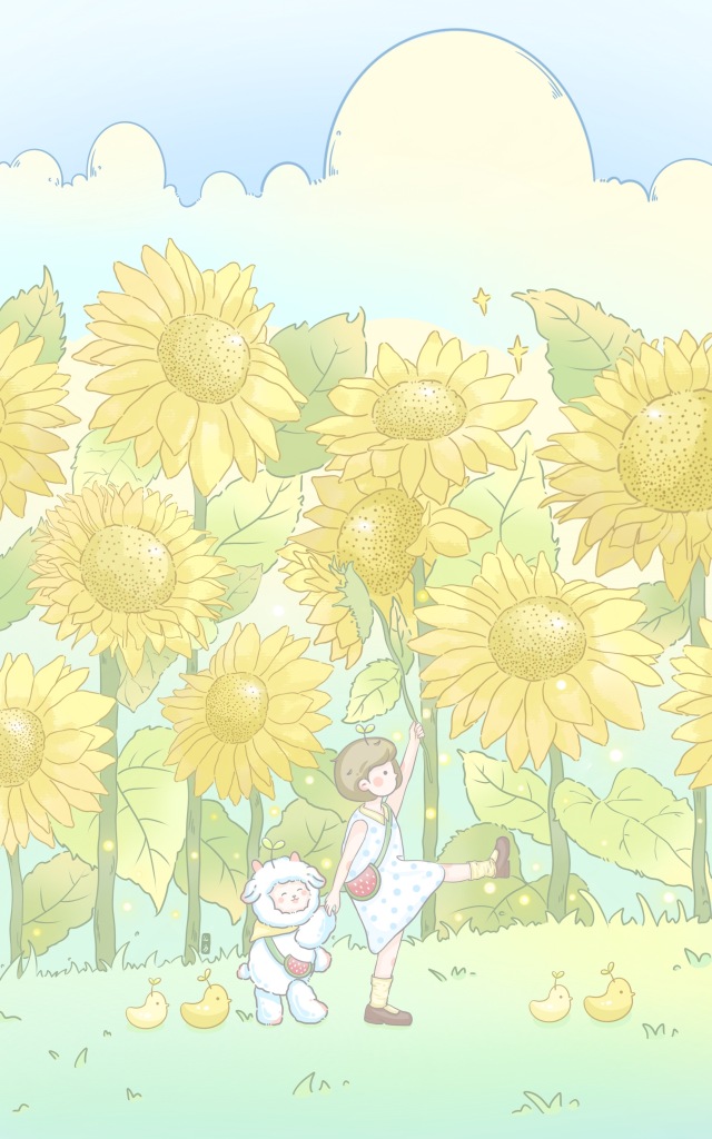 治愈系插画壁纸? |开满向日葵的夏天
