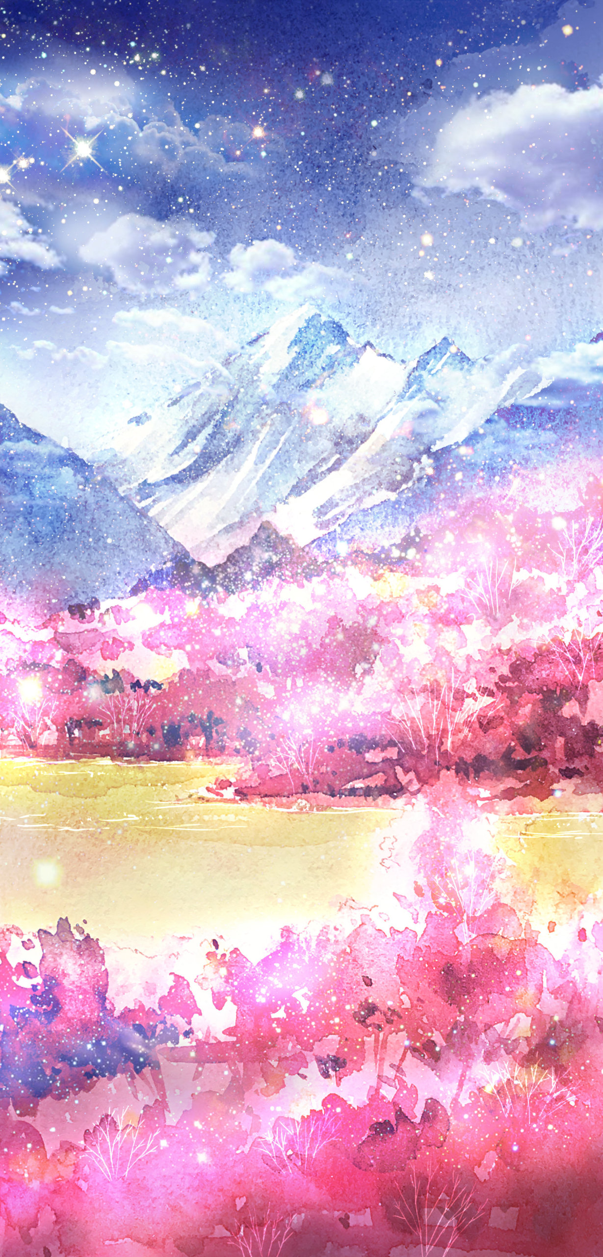 手機壁紙雪山櫻花林