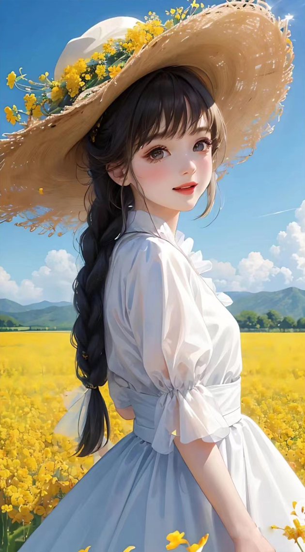 油菜花里的少女