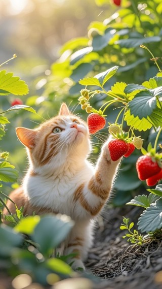 猫咪摘草莓