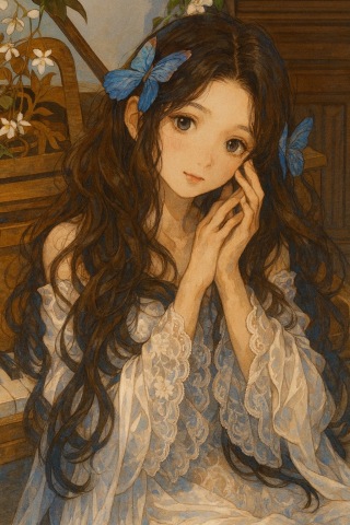 蓝蝴蝶与安静少女