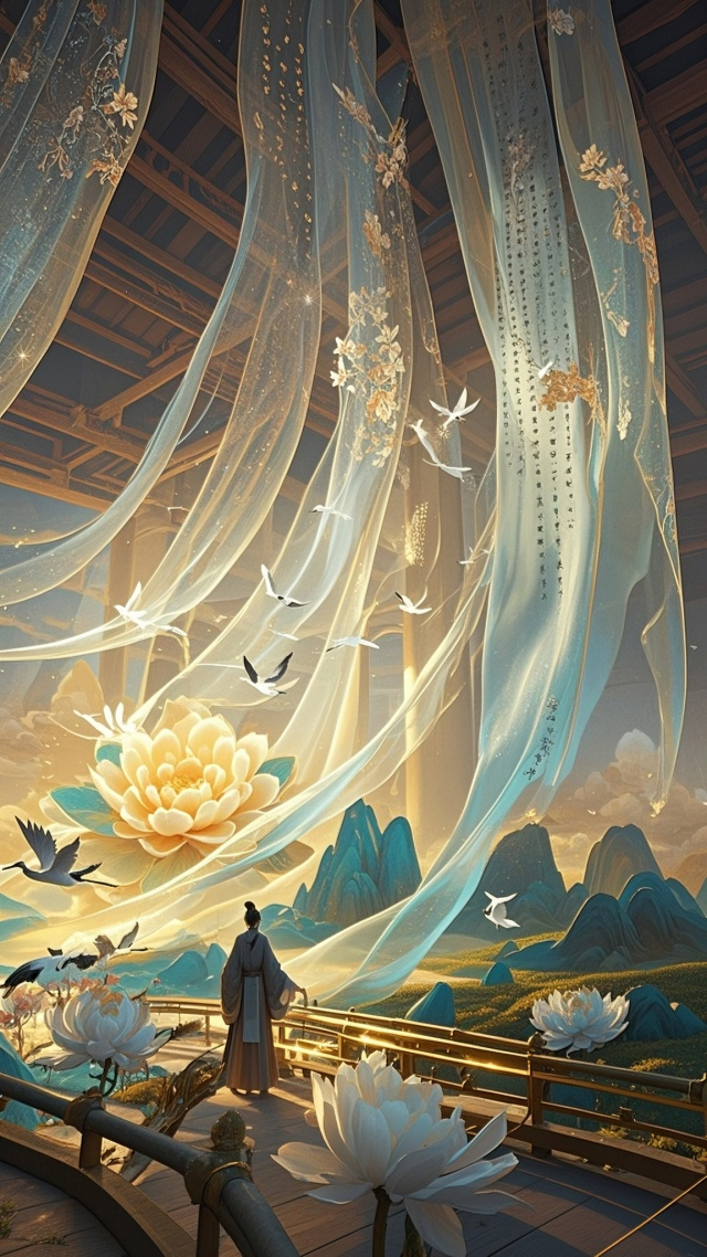 云间仙鹤伴莲华