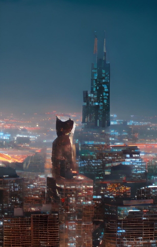 猫咪城市夜景免费下载 Cc手机壁纸