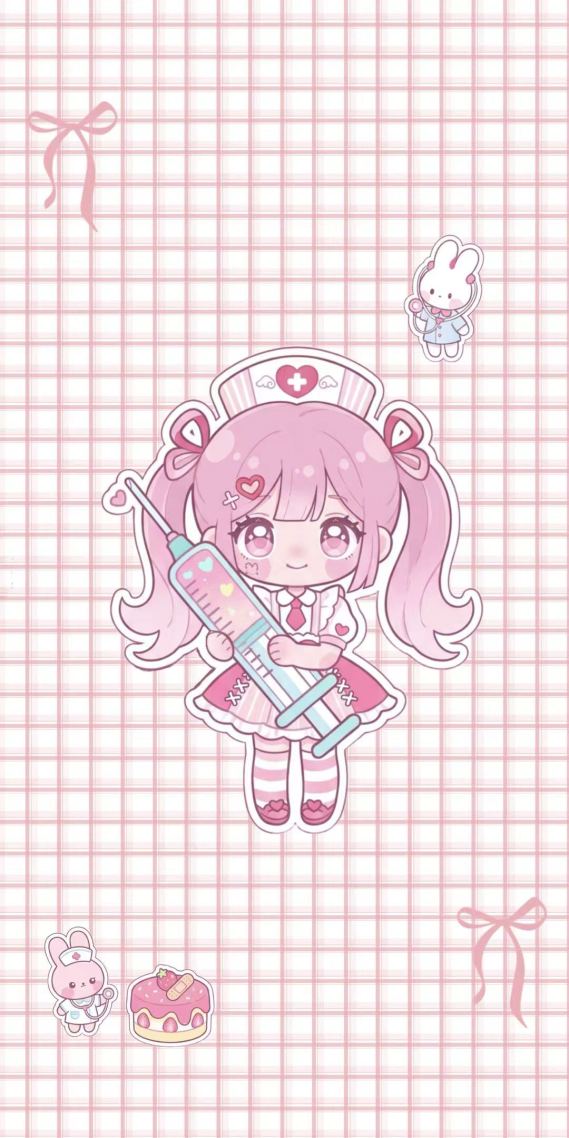 粉色格纹蛋糕护士小兔