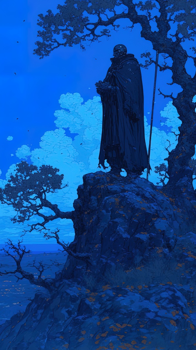 清晨山顶冥想的僧侣