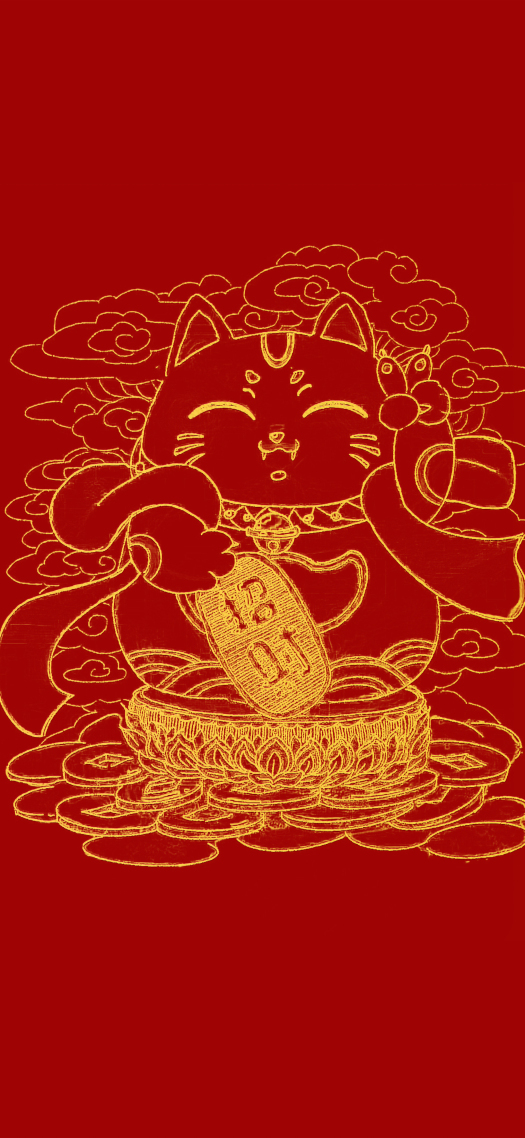 4K 招財貓 線條壁紙