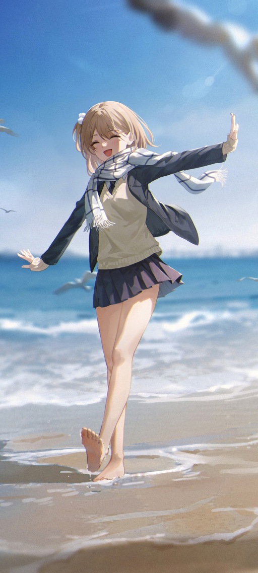 海邊美少女背景圖片 微信主題