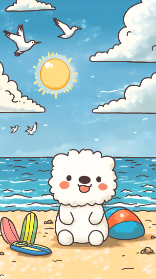 海滩萌宠的阳光假日