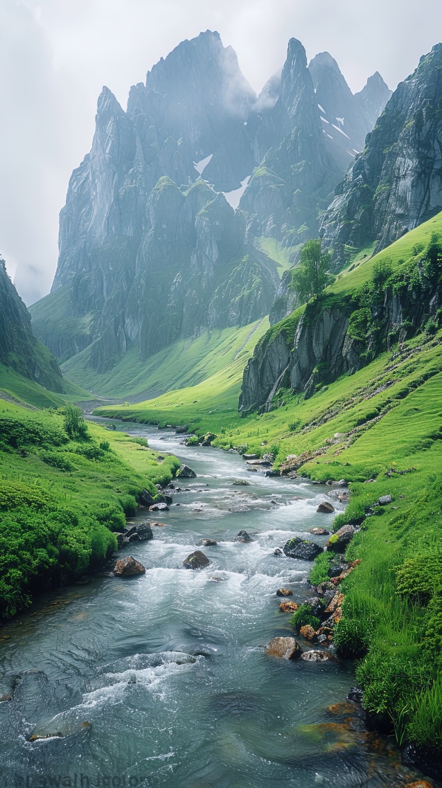 綠色護眼高山溪流