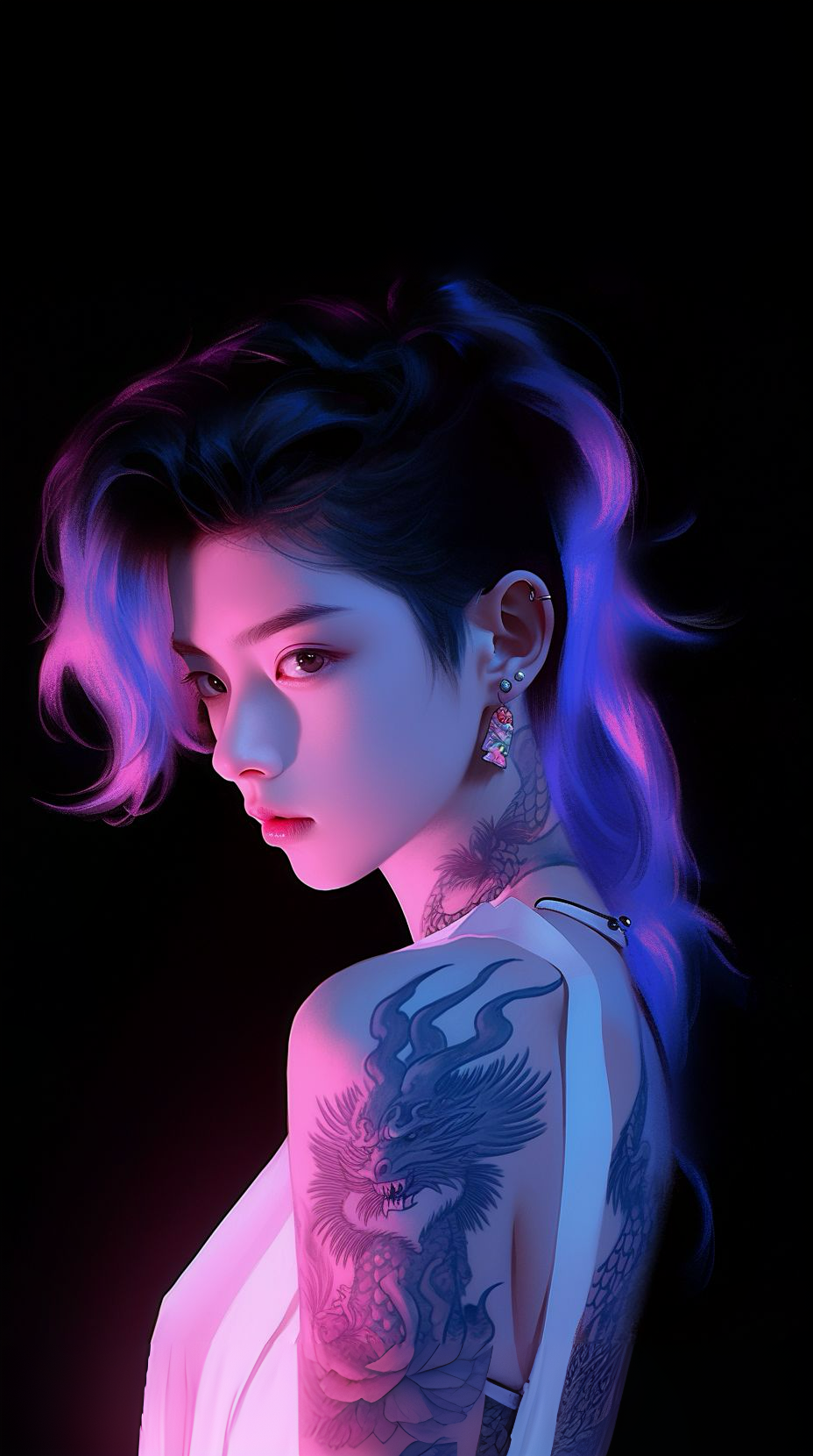 潮流的時尚紋身花臂女生