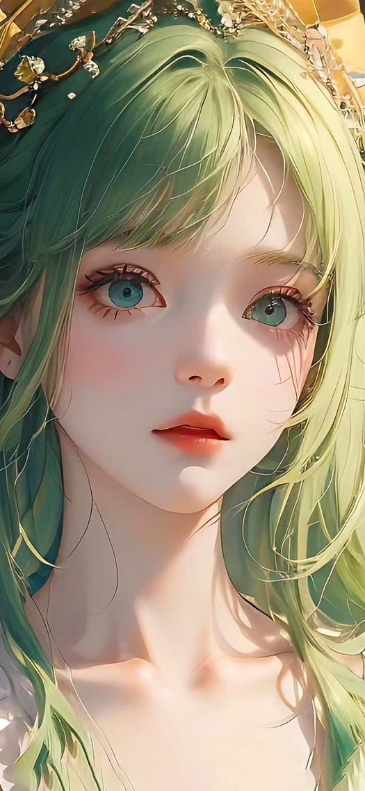 綠髮美女4K靜態壁紙