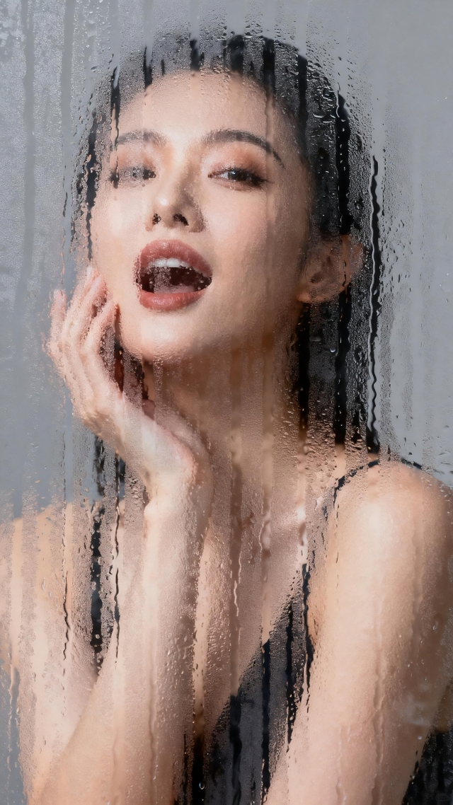 雨雾玻璃后的美女
