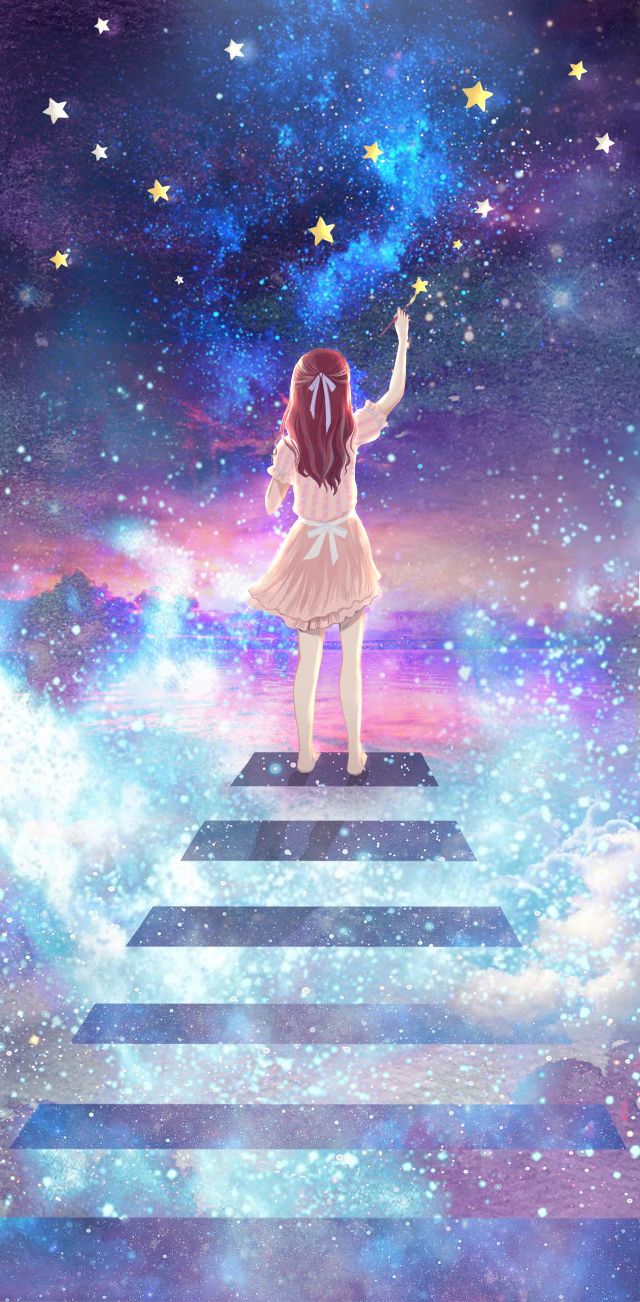 畫星星的少女微信壁紙