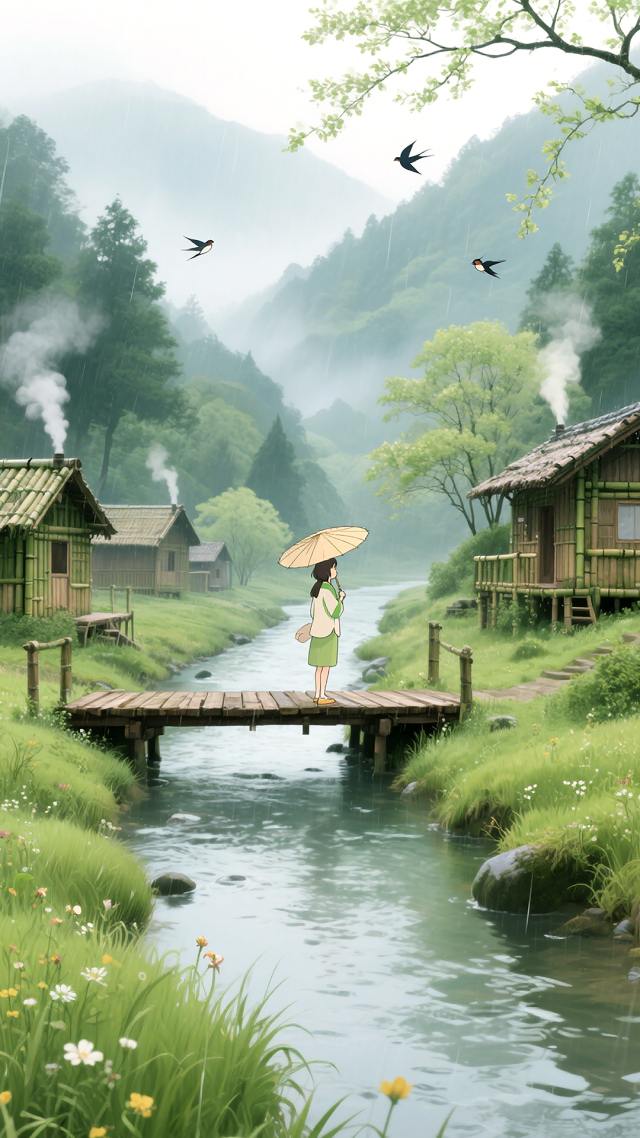 雨幕溪橋