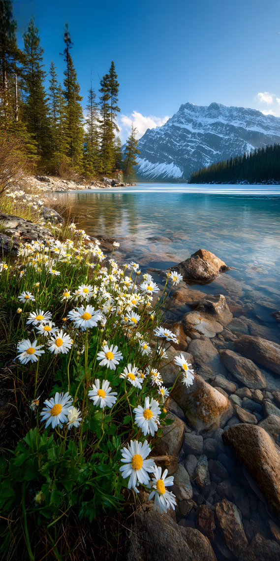 山风拂花，湖光映雪