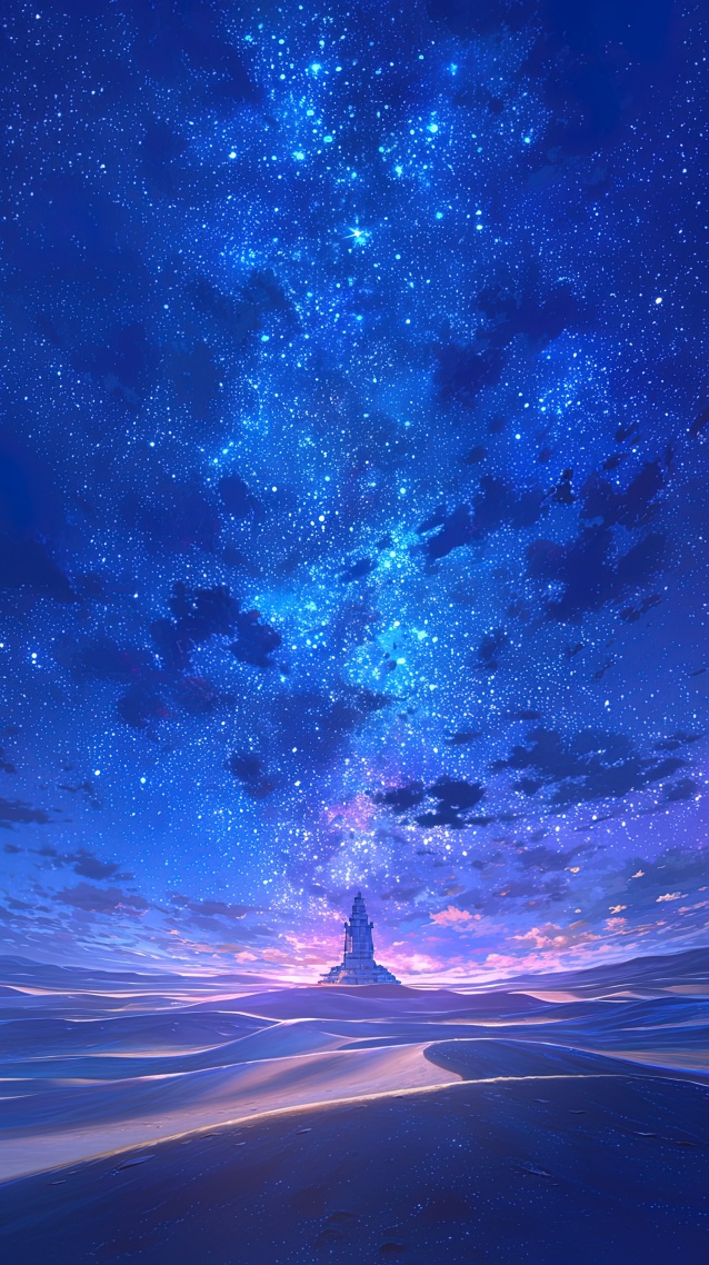 唯美星空下的沙漠纪念碑