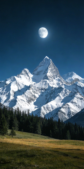 月下雪山