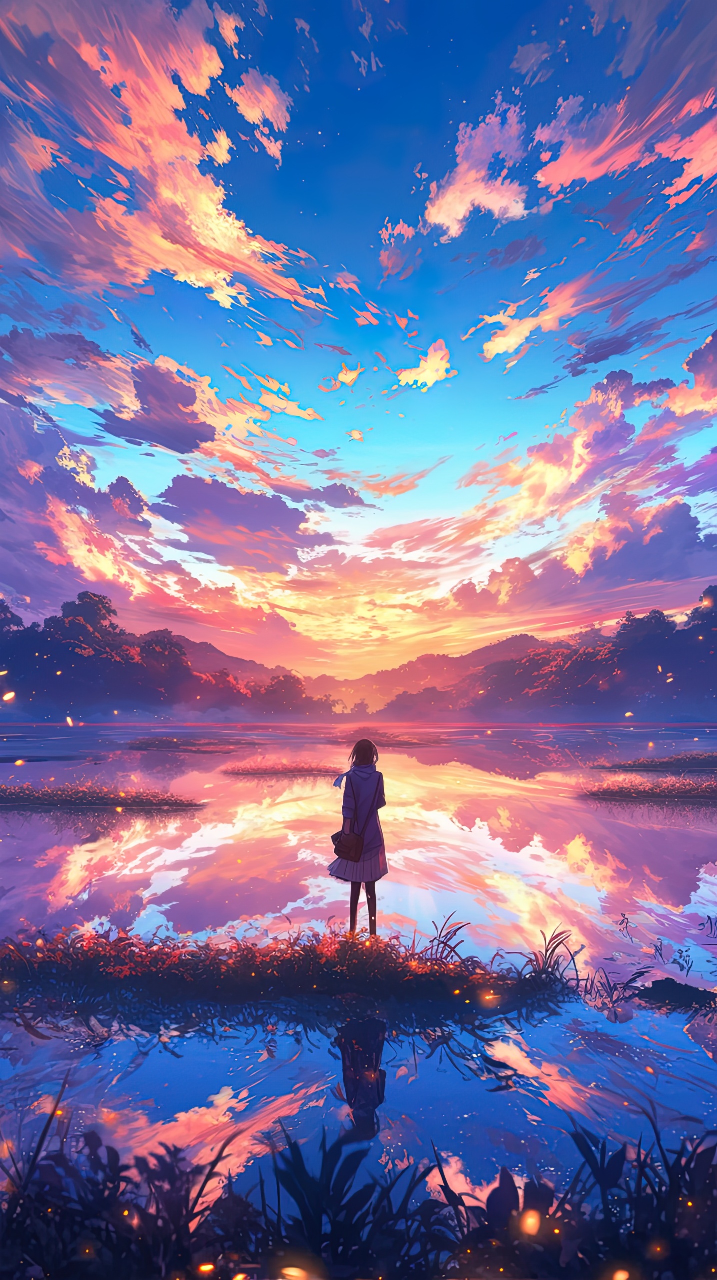 唯美落日湖泊