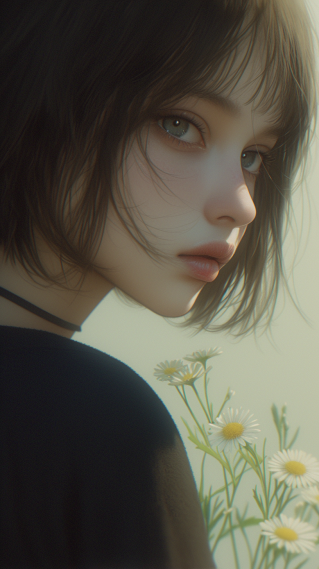 短发鲜花少女