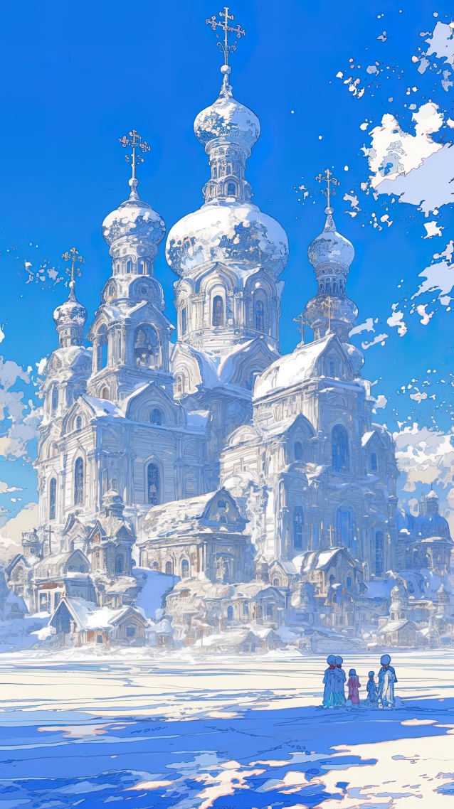 雪天俄式风情建筑(风景手机静态壁纸) - 风景手机壁纸下载 - 元气壁纸