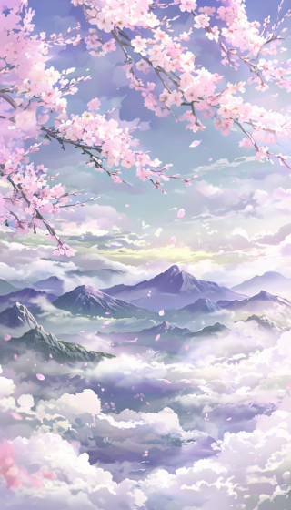 樱花与山
